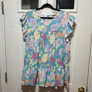 Haptics Floral Ruffle Sleeve Blouse in Multicolor